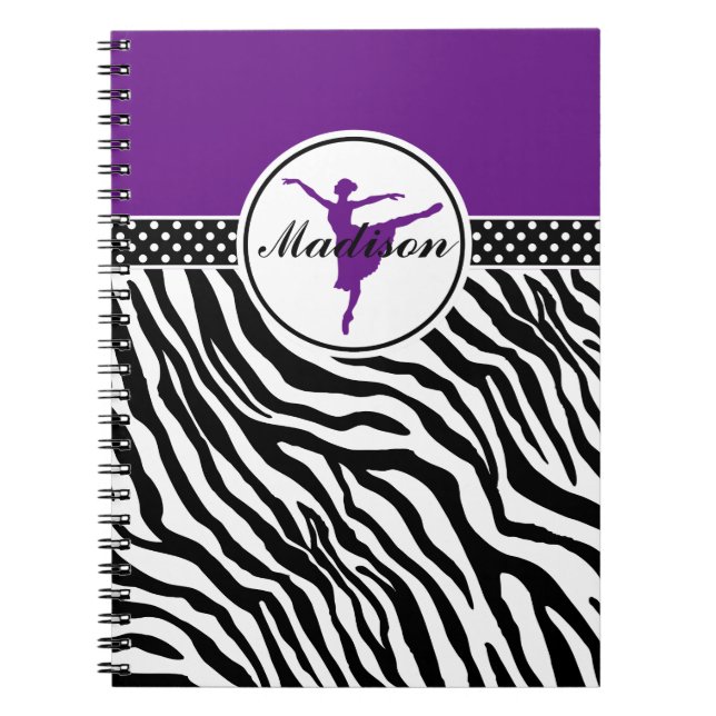 Purple Your Name Zebra Print Ballet Dancer Notebook (Front)