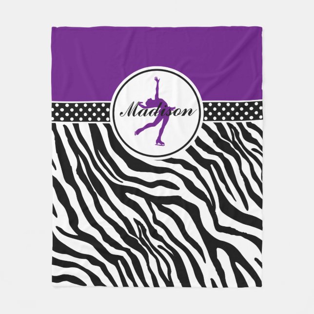 Purple Your Name Zebra Print Figure Skating Fleece Blanket (Front)
