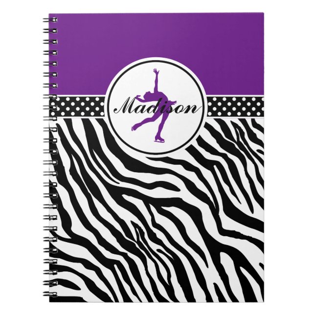 Purple Your Name Zebra Print Figure Skating Notebook (Front)