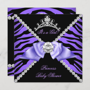 Purple Zebra Baby Shower Girl Princess Diamond Invitation