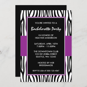Purple Zebra Bachelorette Party Invitations