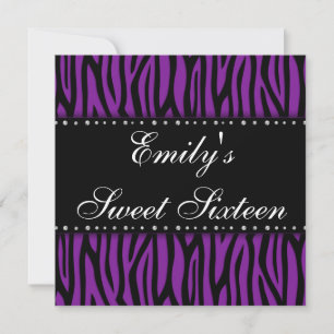 Purple Zebra Diamonds Sweet 16 Birthday Invitation
