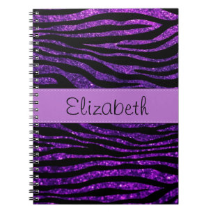 Purple Zebra, Glitter Zebra, Stripes, Your Name Notebook