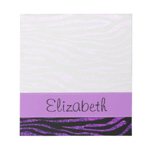 Purple Zebra, Glitter Zebra, Stripes, Your Name Notepad