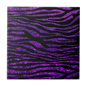 Purple Zebra, Glitter Zebra, Zebra Print, Stripes Ceramic Tile