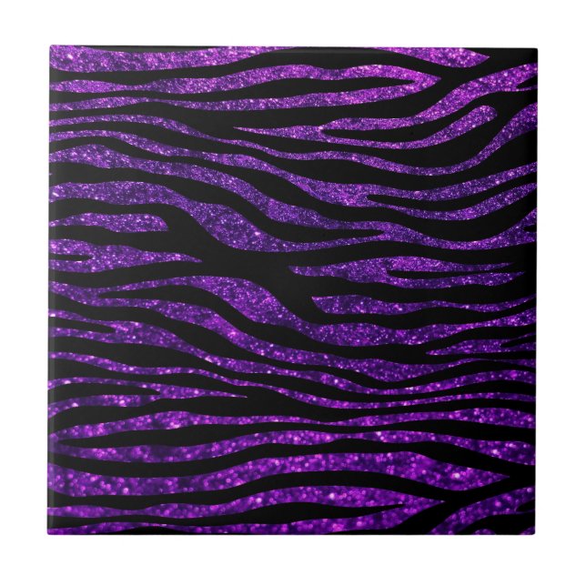 Purple Zebra, Glitter Zebra, Zebra Print, Stripes Ceramic Tile (Front)