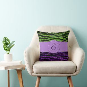 Purple Zebra, Green Zebra, Glitter Zebra, Monogram Cushion