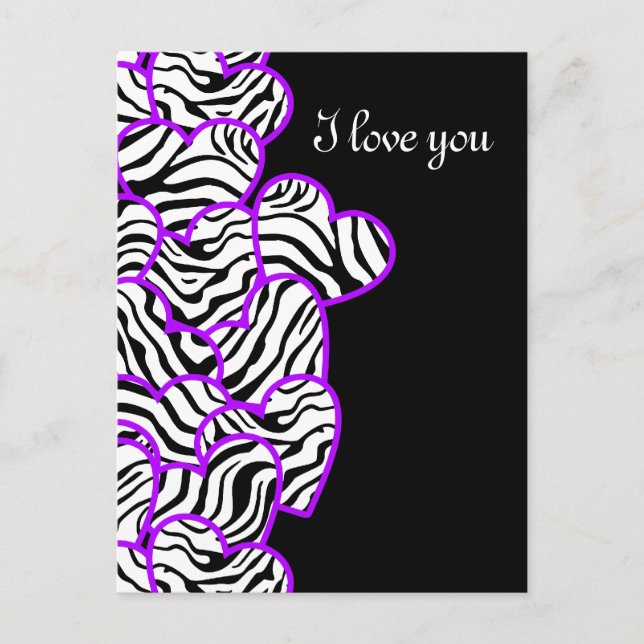 Purple zebra hearts Design Postcard (Front)
