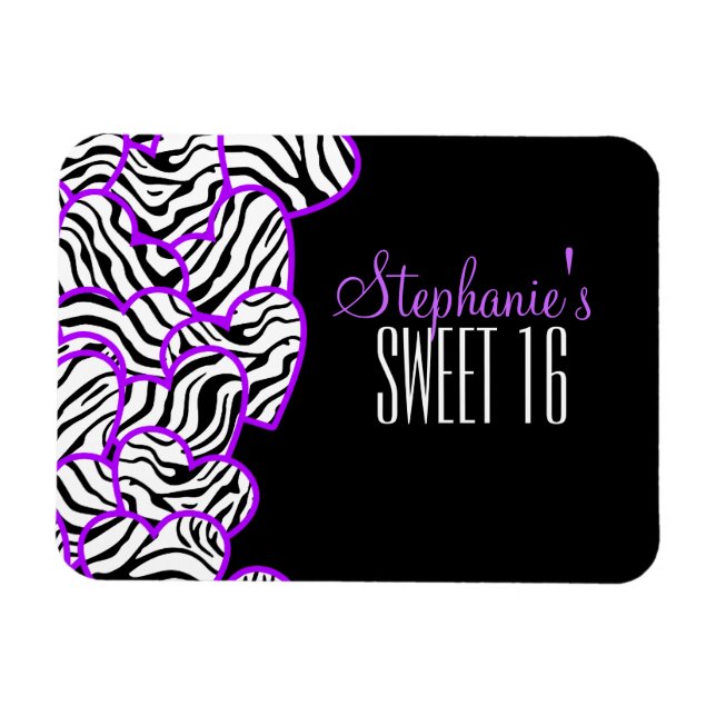 Purple zebra hearts Sweet 16 Birthday Magnet (Horizontal)