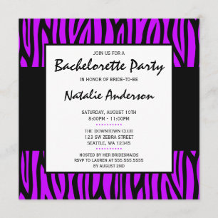 Purple Zebra Modern Bachelorette Party Invitation