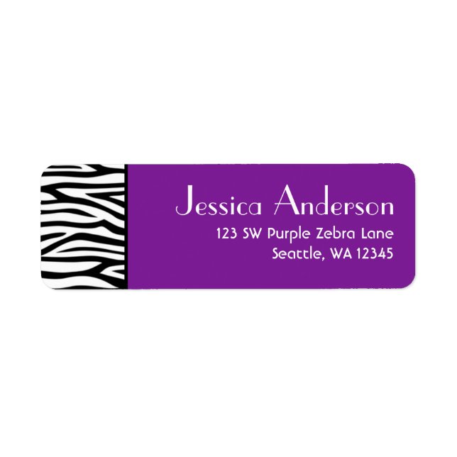 Purple Zebra Modern Return Address Label (Front)