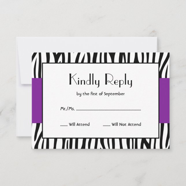 Purple Zebra Modern RSVP Card (Front)