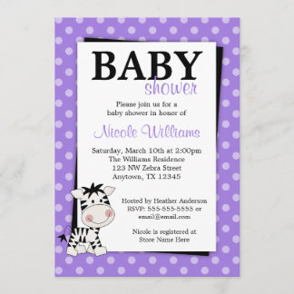 Purple Zebra Polka Dot Baby Shower Invitations