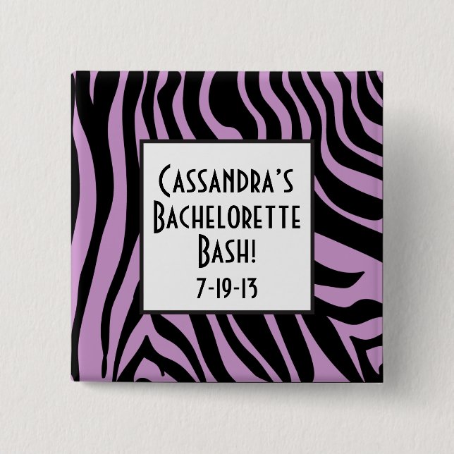 Purple Zebra Print Bachelorette Button (Front)