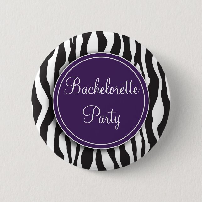 Purple Zebra Print Bachelorette Party Button (Front)