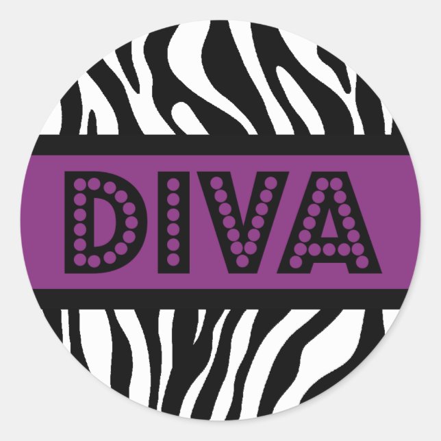 Purple & Zebra Print DIVA Typography Party Sticker (Front)