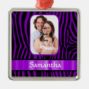 Purple zebra print metal ornament