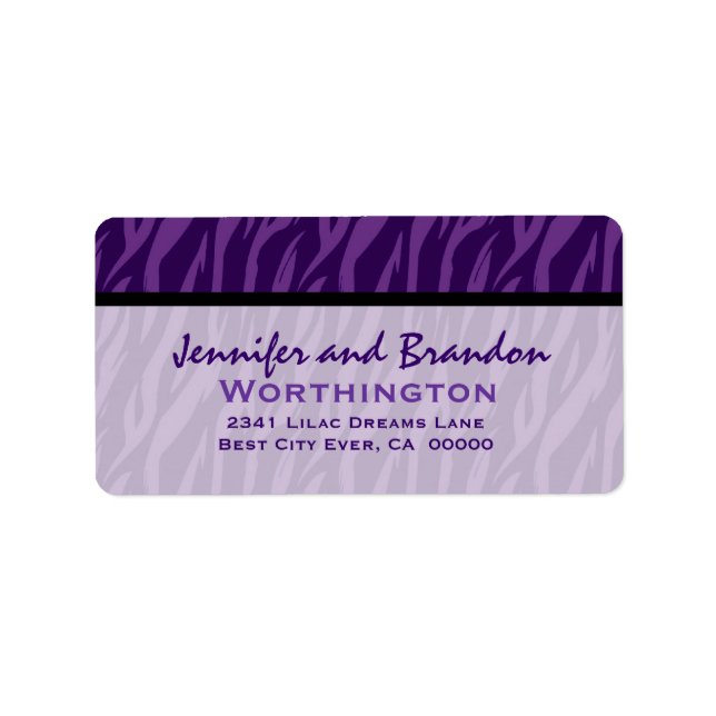 Purple Zebra Print Modern Two Toned Pattern Label (Front)