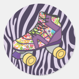 Purple Zebra Print Roller Skate Party Sticker