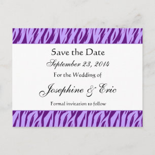 Purple Zebra Print Save The Date Postcard