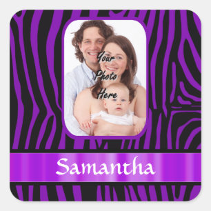 Purple zebra print square sticker
