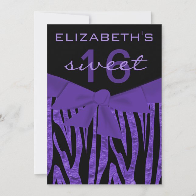 Purple Zebra Print Sweet 16 Birthday Invitation (Front)