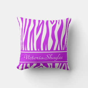 Purple Zebra Print with custom text Cushion