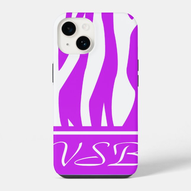Purple Zebra Print with monogram iPhone Case (Back)