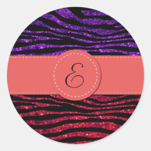 Purple Zebra, Red Zebra, Glitter Zebra, Monogram Classic Round Sticker
