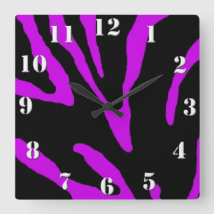 Purple Zebra Stripe Animal Print Square Wall Clock