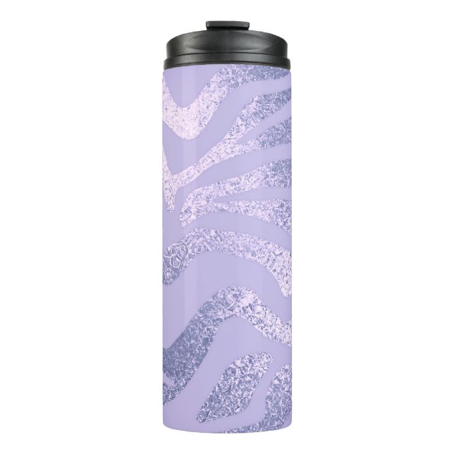 Purple zebra striped animal print pattern thermal tumbler (Front)