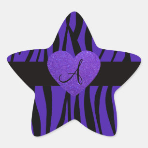 Purple zebra stripes monogram heart star sticker