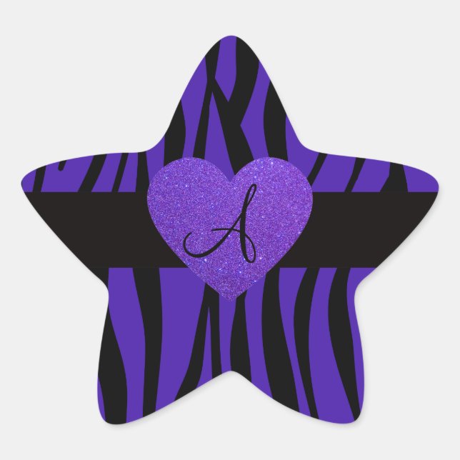 Purple zebra stripes monogram heart star sticker (Front)