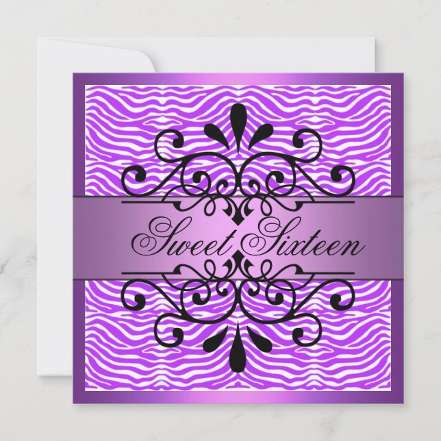 Purple Zebra Stripes Sweet 16 Birthday Invitation (Front)