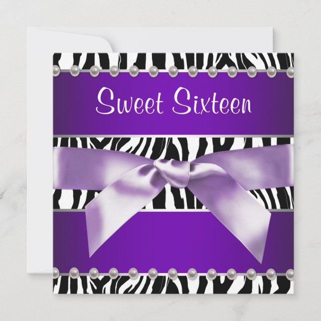 Purple Zebra Sweet 16 Birthday Party Invitation (Front)