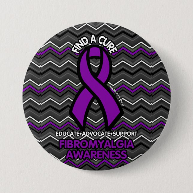 Purple Zig Zag...Fibro 7.5 Cm Round Badge (Front)