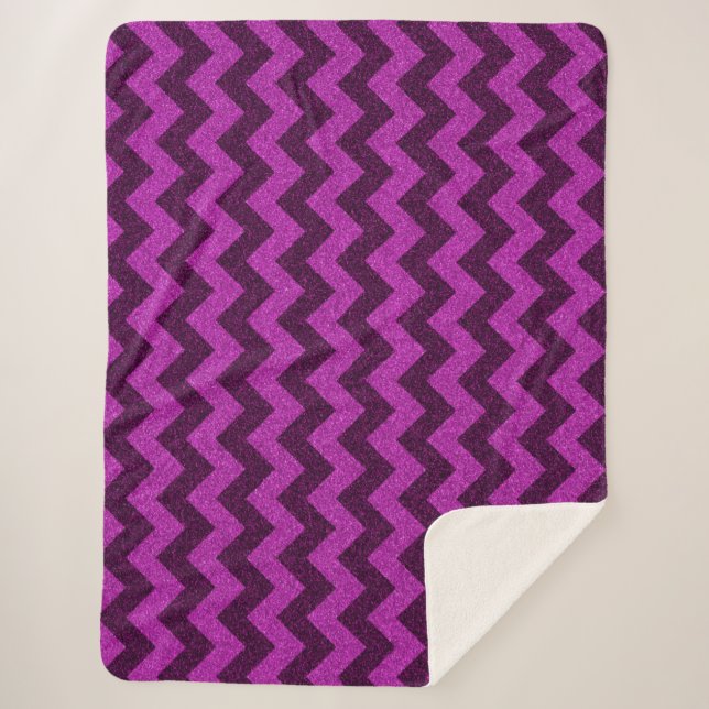 Purple Zig Zag Glitter Sherpa Blanket (Front)