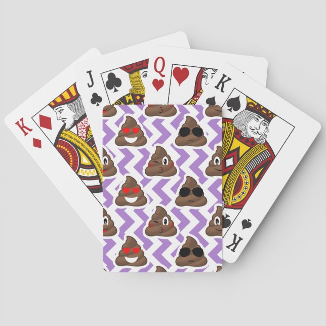 Purple Zig Zagged Poop Emoji Pattern Playing Cards (Back)