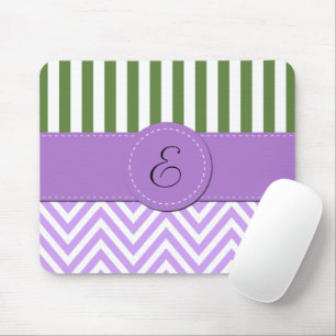 Purple Zigzag, Chevron, Green Stripes, Monogram Mouse Pad