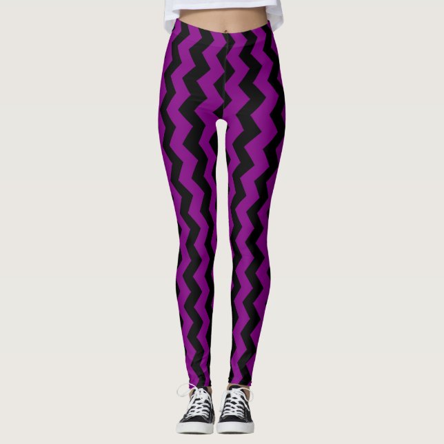 Purple Zigzag Design You Choose Background Colour Leggings (Front)