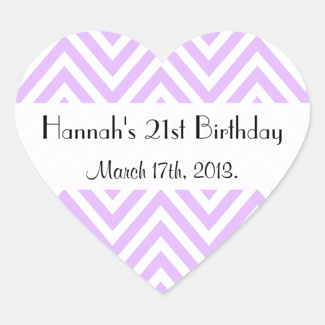 Purple Zigzag, Purple Chevron, Birthday Party Heart Sticker (Front)