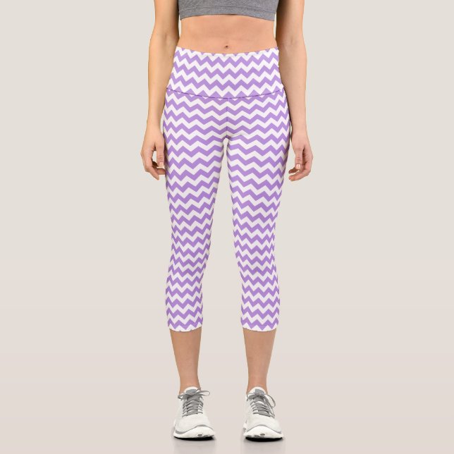Purple Zigzag, Purple Chevron, Geometric Pattern Capri Leggings (Front)