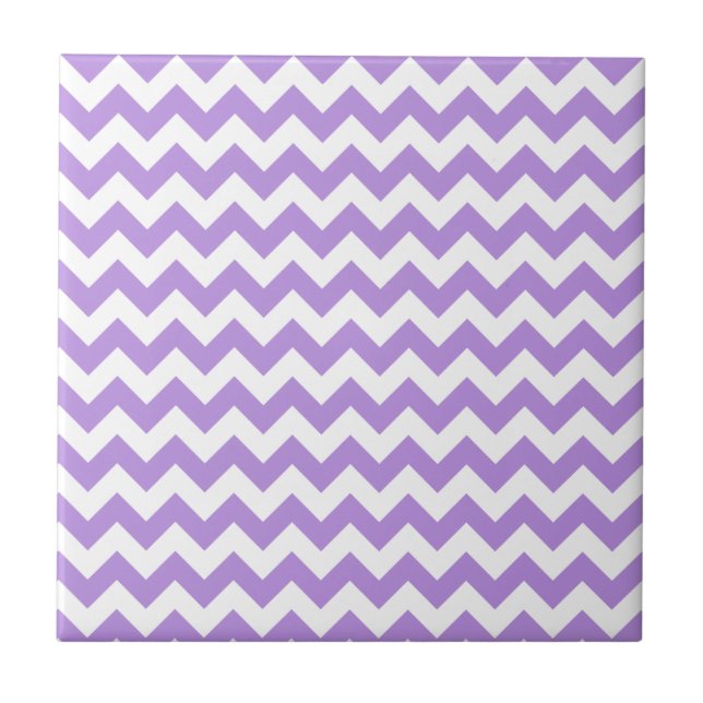 Purple Zigzag, Purple Chevron, Geometric Pattern Ceramic Tile (Front)
