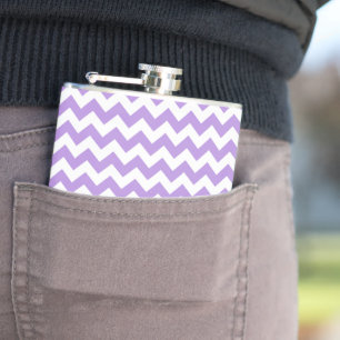 Purple Zigzag, Purple Chevron, Geometric Pattern Hip Flask