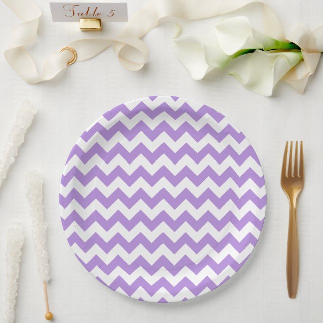 Purple Zigzag, Purple Chevron, Geometric Pattern Paper Plate (Wedding)