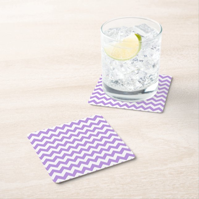 Purple Zigzag, Purple Chevron, Geometric Pattern Square Paper Coaster (Insitu)