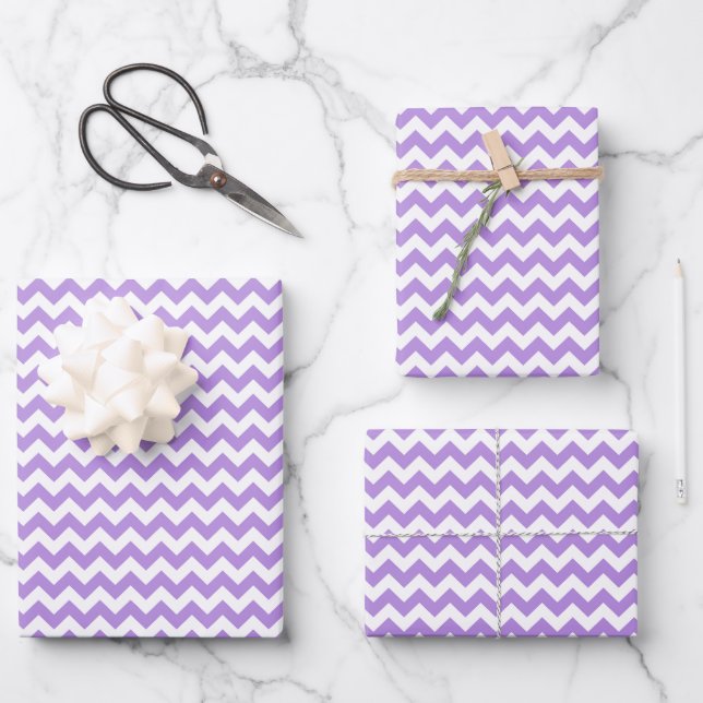 Purple Zigzag, Purple Chevron, Geometric Pattern Wrapping Paper Sheet (Front)