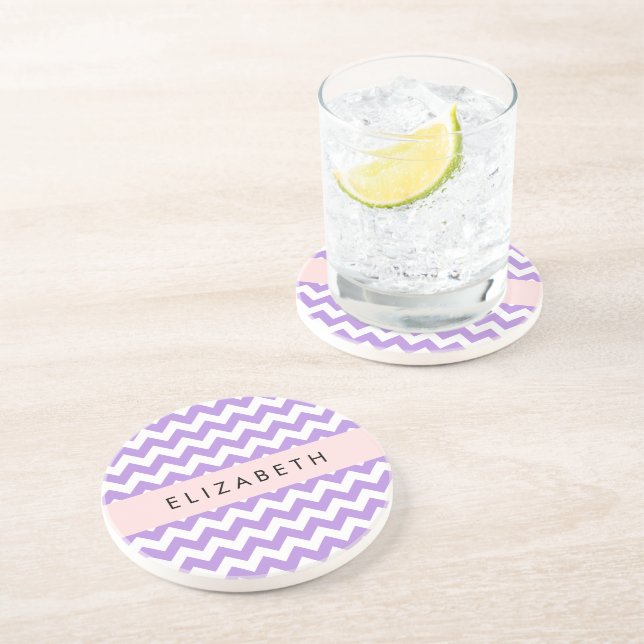 Purple Zigzag, Purple Chevron, Your Name Coaster (Side)