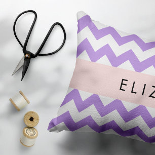 Purple Zigzag, Purple Chevron, Your Name Decorative Cushion