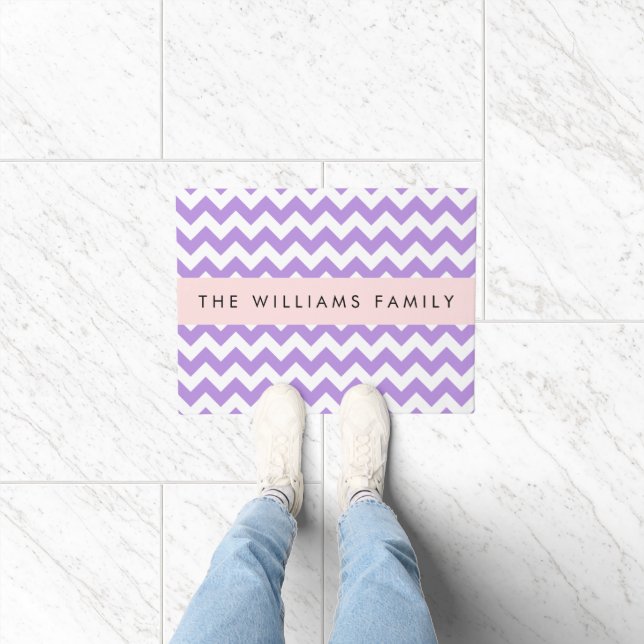 Purple Zigzag, Purple Chevron, Your Name Doormat (Indoor)